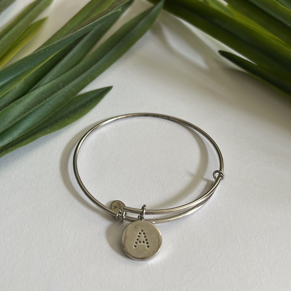 Silver Color Bangle Bracelet With “A” Initial Rou… - image 3